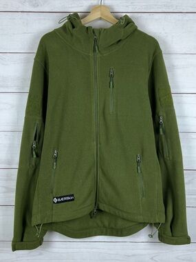 Baerskin Mens Large Tactical Fleece Hoodie Olive Green Full Zip Hooded Jacket